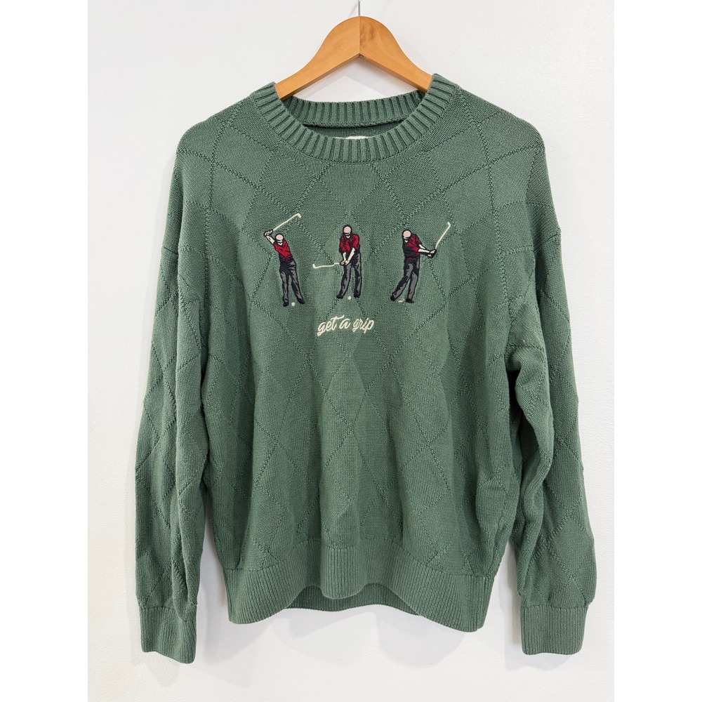 Hollister Womens Get A Grip Golf Embroidered Argyle Sweater Green Boxy Fit S